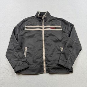 Guess Bomber Jacket Men's Large Black Fleece Lined Racing Varsity Lightweight